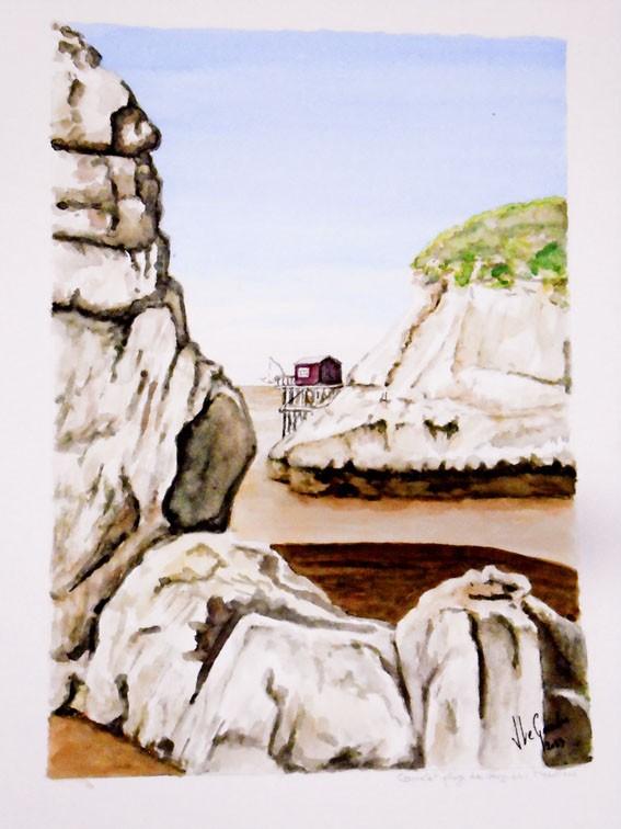 2023 03 14 carrelet plage des vergnes meschers aquarelle